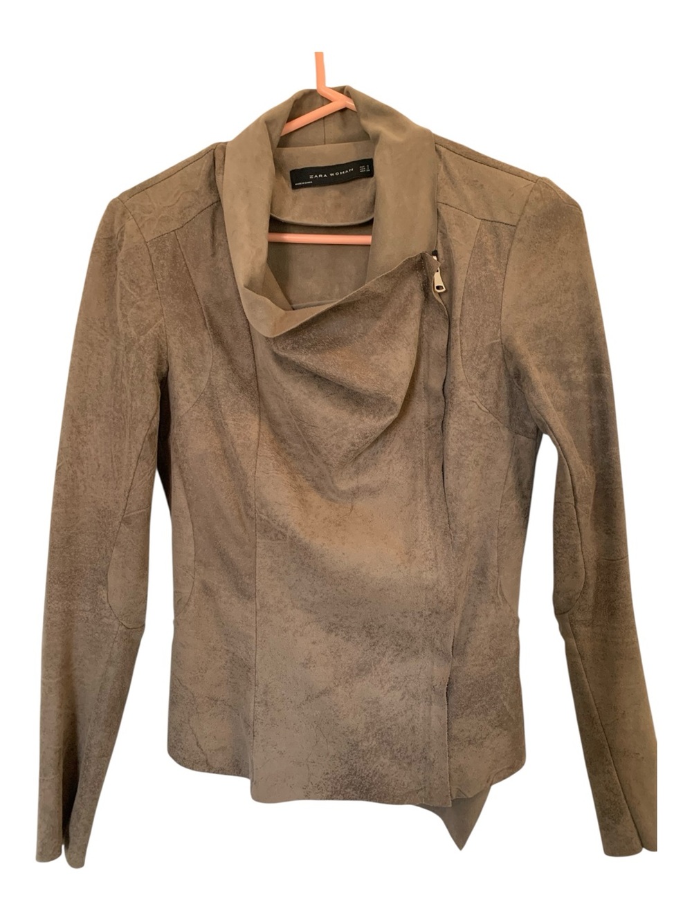 Zara Woman Moto Jacket Tan Suede Like Material Size Small